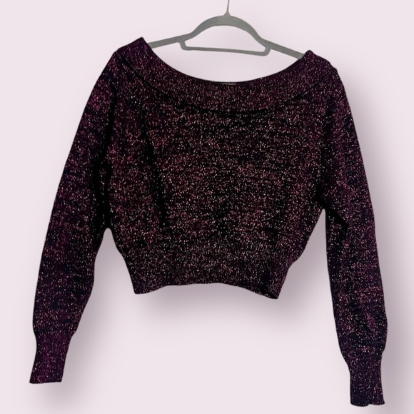 Vintage Contempo Casuals Metallic Black and Fuschia Boat Neck Sweater - Picture 1 of 8